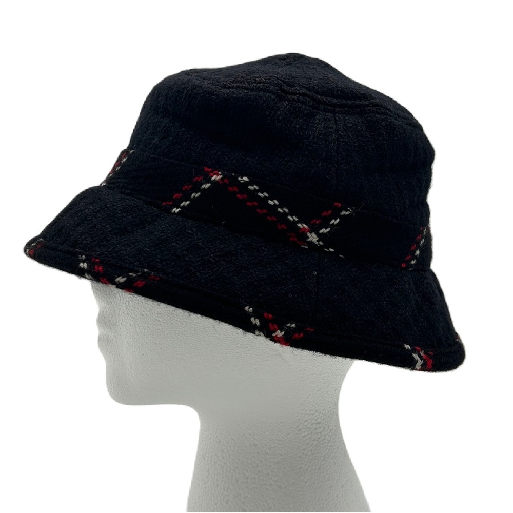 Ann Taylor Loft Womens Wool Blend Bucket Hat One Size Black Plaid Fisherman Y2K